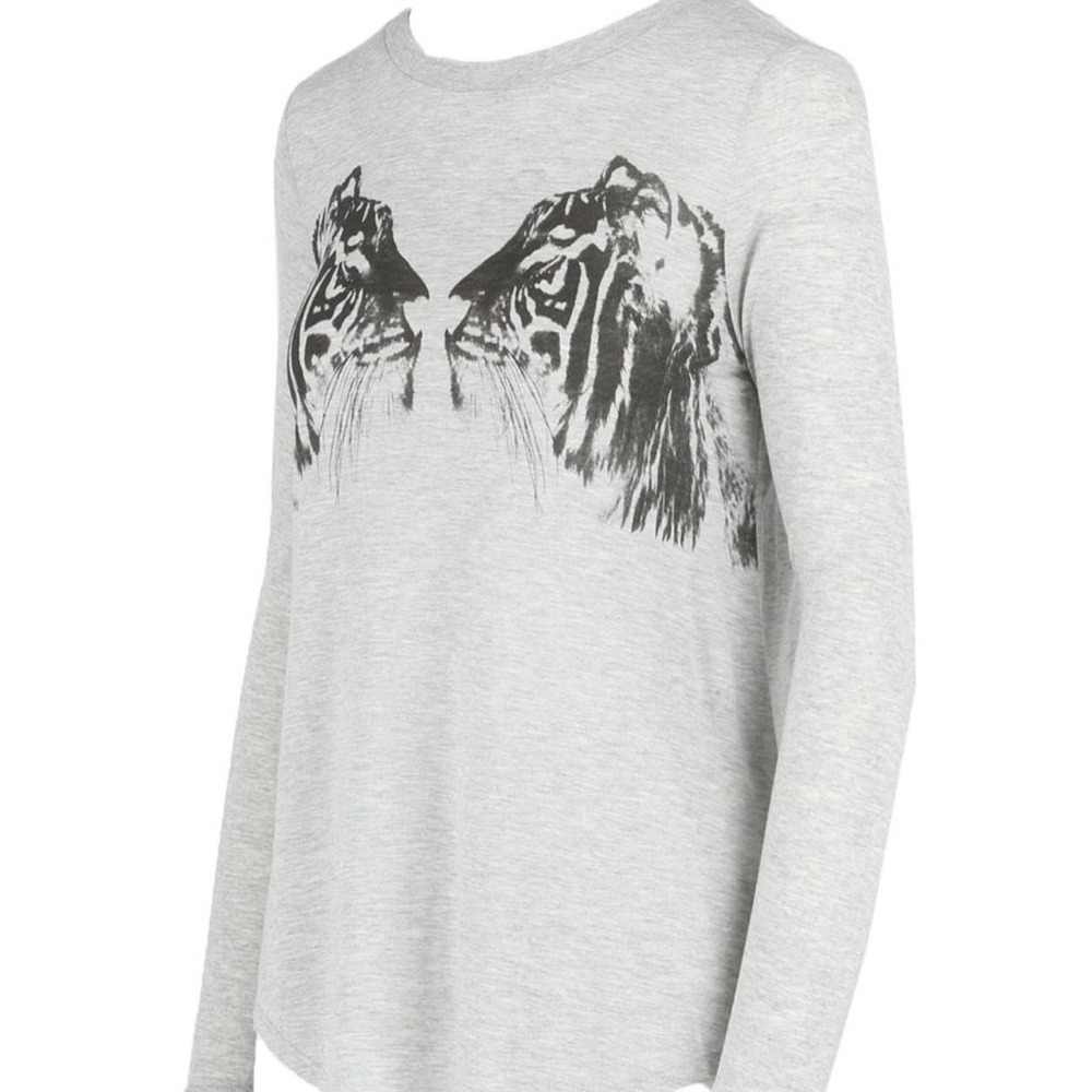 Haute Hippie Size Medium Tiger Long Sleeve Gray Top